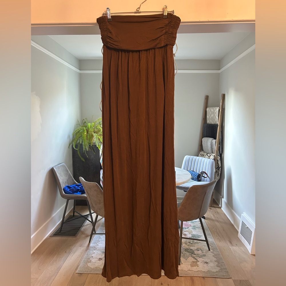 DKNY brown ruched maxi dress swim coverup Size M